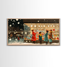 Cargar imagen en el visor de la galería, Christmas Window Shopping Scene Framed Canvas Print, Nostalgic Winter Holiday Wall Art Decor, Best Christmas Gift Idea, City Christmas Decor
