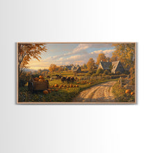 Carregar imagem no visualizador da galeria, Autumn Pumpkin Harvest Framed Canvas Print, Fall Country Farm Scene Wall Art, Best Autumn Decor, Cozy Farmhouse Gift Idea
