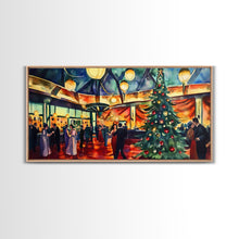 Load image into Gallery viewer, Elegant ballroom Christmas tree with dancing couples, framed canvas print vibrant holiday party decor perfect seasonal wall art
