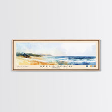 Load image into Gallery viewer, Bells Beach, Australia Watercolor Beach Print, Vacation Gift, Australia Wall Art, Framed Canvas Print, Framed Beach Painting
