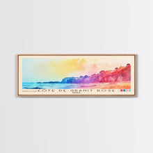 Cargar imagen en el visor de la galería, Côte de Granit Rose, France Watercolor Beach Print, Vacation Gift, France Wall Art, Framed Canvas Print, Framed Beach Painting
