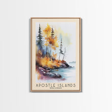 Load image into Gallery viewer, Apostle Islands, Wisconsin Watercolor Print, Vacation Gift, Wisconsin Wall Art, Beach Painting, Beach Decor, Large Wall Art, Wood Frame Art
