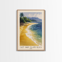 Load image into Gallery viewer, Cast Away Island Beach, Fiji Watercolor Print, Vacation Gift, Fiji Wall Art, Beach Painting, Beach Decor, Large Wall Art, Wood Frame Art
