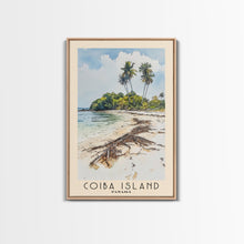 Load image into Gallery viewer, Coiba Island, Panamá Watercolor Beach Print, Vacation Gift, Panamá Wall Art, Framed Canvas Print, Framed Beach Painting
