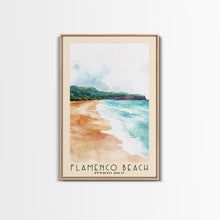 Cargar imagen en el visor de la galería, Flamenco Beach, Puerto Rico Watercolor Beach Print, Vacation Gift, Puerto Rico Wall Art, Framed Canvas Print, Framed Beach Painting
