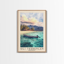 Load image into Gallery viewer, Gili Trawangan, Indonesia Watercolor Beach Print, Vacation Gift, Indonesia Wall Art, Framed Canvas Print, Framed Beach Painting
