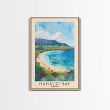 Cargar imagen en el visor de la galería, Hanalei Bay, Hawaii Watercolor Beach Print, Vacation Gift, Hawaii Wall Art, Framed Canvas Print, Framed Beach Painting
