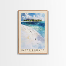 Load image into Gallery viewer, Rangali Island, Maldives Watercolor Beach Print, Vacation Gift, Maldives Wall Art, Framed Canvas Print, Framed Beach Painting
