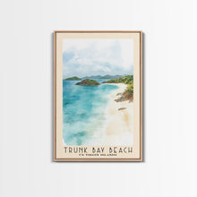 Load image into Gallery viewer, Trunk Bay Beach, US Virgin islands Watercolor Beach Print, Vacation Gift, US Virgin islands Wall Art, Framed Canvas Print, Framed Beach Painting
