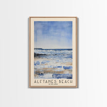 Load image into Gallery viewer, Álftanes Beach, Iceland Watercolor Print, Vacation Gift, Iceland Wall Art, Beach Painting, Beach Decor, Large Wall Art, Wood Frame Art
