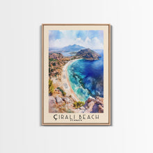 Load image into Gallery viewer, Çıralı Beach, Turkey Watercolor Print, Vacation Gift, Turkey Wall Art, Beach Painting, Beach Decor, Large Wall Art, Wood Frame Art
