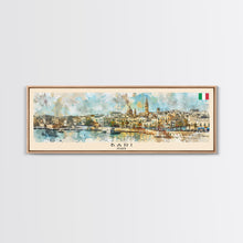 Load image into Gallery viewer, Bari Italy Panoramic Travel Poster, Framed Canvas Print or Metal Wall Art, Travel Art, Home Decor, Panoramic Painting, Midcentury Art
