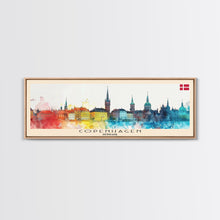 Load image into Gallery viewer, Copenhagen Denmark Travel Print Wall Art, Panoramic City Art, Travel Art, Wall Decor, Vacation Gift, Framed Canvas Print Or Metal Art
