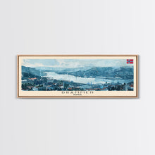 Load image into Gallery viewer, Drammen Norway Travel Print Wall Art, Panoramic City Art, Travel Art, Wall Decor, Vacation Gift, Framed Canvas Print Or Metal Art
