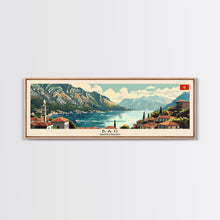 Load image into Gallery viewer, Bar Montenegro Panoramic Travel Poster, Framed Canvas Print or Metal Wall Art, Travel Art, Home Decor, Panoramic Painting, Midcentury Art
