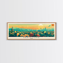 Load image into Gallery viewer, Barcelona Spain Travel Print Wall Art, Panoramic City Art, Travel Art, Wall Decor, Vacation Gift, Framed Canvas Print Or Metal Art
