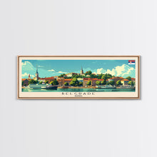 Cargar imagen en el visor de la galería, Belgrade Serbia Panoramic Travel Poster, Framed Canvas Print or Metal Wall Art, Travel Art, Home Decor, Panoramic Painting, Midcentury Art
