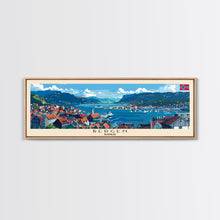 Load image into Gallery viewer, Bergen Norway Wall Art, Panoramic Travel Poster, Panoramic Framed Canvas Print, City Wall Art, Wall Hanging Home Decor, Travel Art
