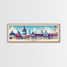 Carregar imagem no visualizador da galeria, Bucharest Romania Wall Art, Panoramic Travel Poster, Panoramic Framed Canvas Print, City Wall Art, Wall Hanging Home Decor, Travel Art
