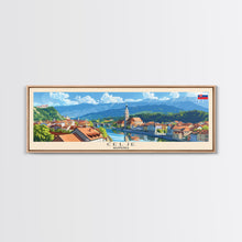 Cargar imagen en el visor de la galería, Celje Slovenia Panoramic Travel Poster, Framed Canvas Print or Metal Wall Art, Travel Art, Home Decor, Panoramic Painting, Midcentury Art
