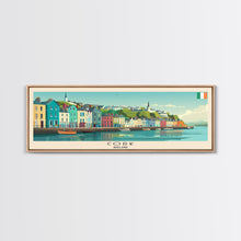 Load image into Gallery viewer, Cork Ireland Panoramic Travel Poster, Framed Canvas Print or Metal Wall Art, Travel Art, Home Decor, Panoramic Painting, Midcentury Art
