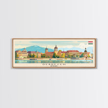 Load image into Gallery viewer, Debrecen Hungary Panoramic Travel Poster, Framed Canvas Print or Metal Wall Art, Travel Art, Home Decor, Panoramic Painting, Midcentury Art
