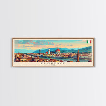 Carregar imagem no visualizador da galeria, Florence Italy Panoramic Travel Poster, Framed Canvas Print or Metal Wall Art, Travel Art, Home Decor, Panoramic Painting, Midcentury Art
