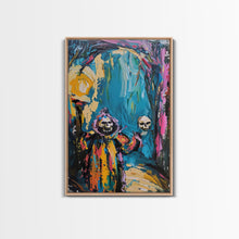 Load image into Gallery viewer, Halloween Ghostly Figure with Lantern Framed Canvas Print, Spooky Wall Art, Home Decor, Haunted Decor, Gift Idea, Night Haunt
