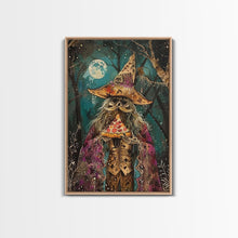 Load image into Gallery viewer, Ghostly Wizard Having A  Slice of Pizza, Funny Halloween Decor, Framed Canvas Print
