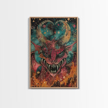Cargar imagen en el visor de la galería, Fantastical Demon with Stars Framed Canvas Print | Halloween Monster Art | Spooky Starry Art | Scary Demon Art for Home Decoration
