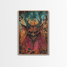 Load image into Gallery viewer, Dark Demon with Menacing Smile Framed Canvas Print, Halloween Art, Creepy Wall Art, Spooky Home Decor, Scary Art, Creepy Living Room Decor
