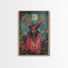 Load image into Gallery viewer, Enchanted Demon Under Full Moon Framed Canvas Print, Halloween Art, Creepy Wall Art, Spooky Home Decor, Art, Haunting Living Room Decor
