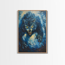 Load image into Gallery viewer, Ferocious Werewolf Growling in Forest | Halloween Wall Art | Spooky Home Decor | Creepy Werewolf Howling Painting | Framed Canvas Print
