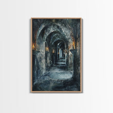 Load image into Gallery viewer, Dark Gothic Hallway Halloween Art, Spooky Hallway, Haunted Passage, Creepy Architecture, Gothic Decor, Framed Canvas Print
