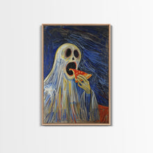 Load image into Gallery viewer, Spooky Ghost Eatin a Pizza, YUM! Funny Halloween Art

