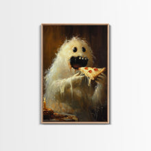 Load image into Gallery viewer, The Pizza Ghost, Framed Canvas Print, Funny Halloween Wall Art
