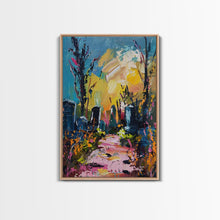 Cargar imagen en el visor de la galería, Colorful Haunted Cemetary, Springtime Halloween Mashup, Spooky Season Vibes, Framed Canvas Print, Haunted Graveyard
