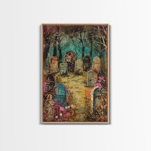 Load image into Gallery viewer, Spooky Graveyard Framed Canvas Print, Halloween Wall Art, Haunted Cemetery, Gothic Vibes, Spooky Decor, Haunted Scene, Halloween Decoration
