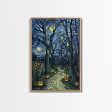 Load image into Gallery viewer, Dark Steamy Train at Night Framed Canvas Print, Halloween Wall Art, Spooky Train Station Decor, Haunted Transportation Artwork, Ghostly Art
