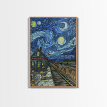 Load image into Gallery viewer, Enchanted Graveyard with Lanterns Framed Canvas Print, Wall Art, Spooky Home Decor, Halloween Cemetery Art, Mystical Art, Haunted Graveyard
