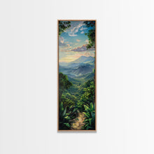 Load image into Gallery viewer, Jungle Landscape Canvas Painting, Tropical Wall Art Print, Mountain Art Printed on Framed Canvas, Oversized Narrow Landscape Art
