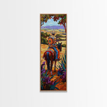 Load image into Gallery viewer, Long Narrow Wall Art Painting of Jalisco Cowboy, Southwest Wall Art Painting, Colorful Desert Canvas Painting Framed and Printed, Office Art
