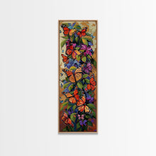 Cargar imagen en el visor de la galería, Colorful Butterfly Vertical Framed Canvas Oil Painting, Abstract Botanical Wall Art, Gouache Style Painted Art, Housewarming Gift for Her
