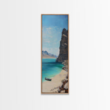 Load image into Gallery viewer, Framed Coastal Landscape Art Printed on Canvas, Contemporary Modern Beach Art, Vertical Tall and Narrow Oversized Art Print for Living Room
