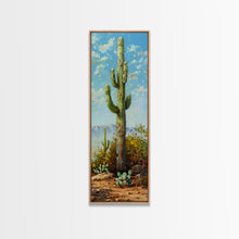 Load image into Gallery viewer, Framed Printed Acrylic Canvas Painting of Saguaro Cactus, Colorful Desert Art Print, Modern Western Wall Art Print, Office Wall Decor
