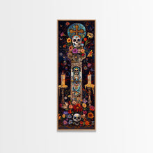 Load image into Gallery viewer, Dia De Los Muertos Sugar Skull Canvas Painting, Gothic Wall Art Print, Skinny Framed Canvas Art, Colorful Day of The Dead Poster Art
