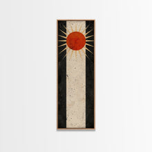 Carregar imagem no visualizador da galeria, Abstract Sunburst Design on Distressed Background - Framed Canvas Print, Midcentury Modern Art, Skinny Art, Tall Art, Living Room Wall Decor
