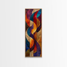 Load image into Gallery viewer, Colorful Abstract Design in Swirling Patterns - Framed Canvas Print, Midcentury Modern Art, Skinny Art, Tall Art, Living Room Wall Decor, Boho Art
