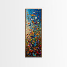 Carregar imagem no visualizador da galeria, Burst of Colorful Butterflies in a Floral Meadow, Skinny and Tall Art, Energetic Framed Canvas Print, Vibrant Wall Art
