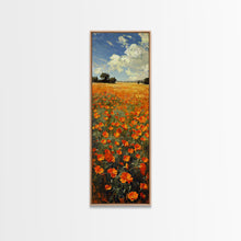 Carregar imagem no visualizador da galeria, Expansive Poppy Field Under a Bright Blue Sky on a Framed Canvas Print Skinny Art Piece
